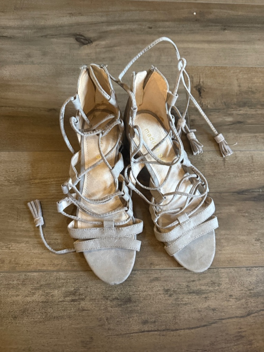 Lace-Up Madden Girl taupe Sandals in Light Taupe